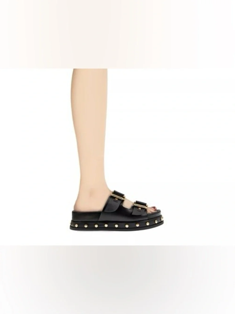 BCBGeneration Black Double Buckle Studded Slide Sandal - Picture 2 of 6